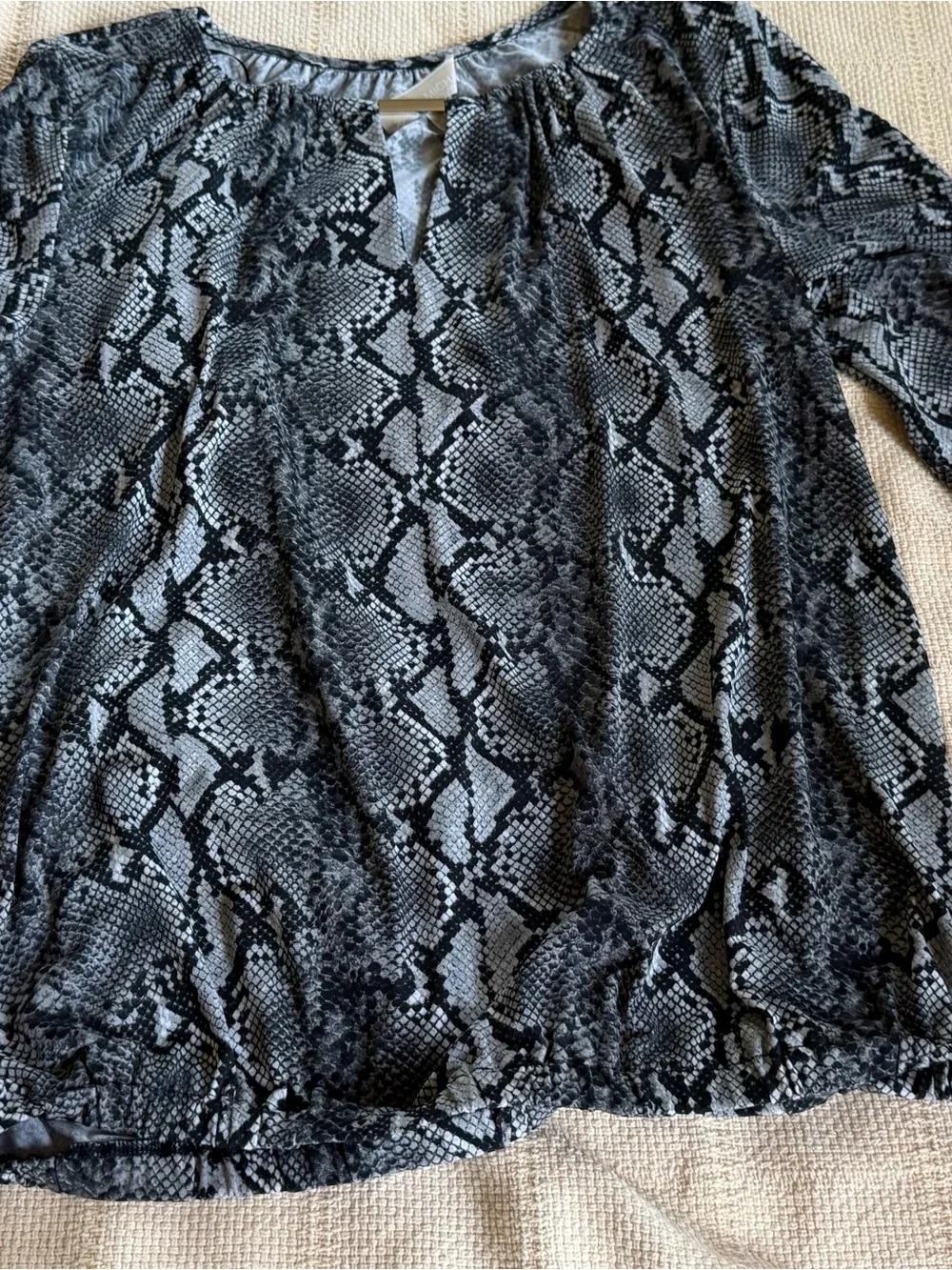 Michael Kors Black and Gray Snake-Print Top